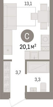 Студия квартира, вторичка, 20м2, 4/15 этаж