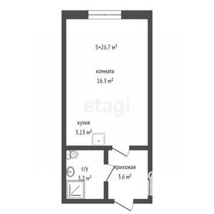 Студия квартира, вторичка, 27м2, 4/4 этаж