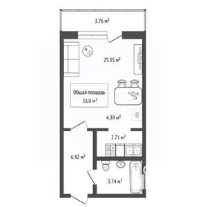 Студия квартира, вторичка, 33м2, 2/10 этаж