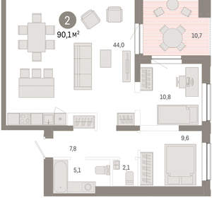 2-к квартира, вторичка, 90м2, 17/17 этаж