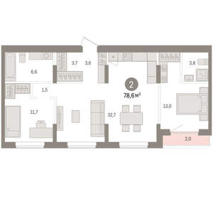 2-к квартира, вторичка, 79м2, 9/15 этаж