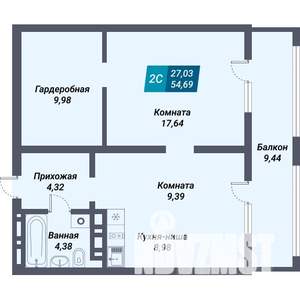 2-к квартира, вторичка, 54м2, 9/29 этаж
