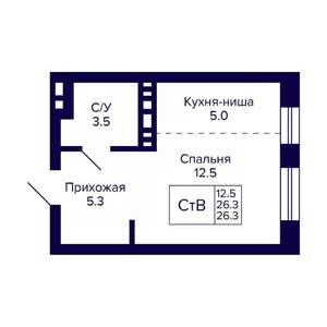 Студия квартира, вторичка, 26м2, 11/11 этаж