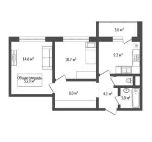 2-к квартира, вторичка, 54м2, 7/12 этаж
