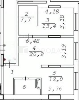 2-к квартира, вторичка, 66м2, 1/9 этаж