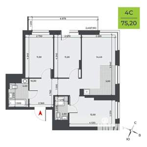 4-к квартира, вторичка, 75м2, 11/21 этаж