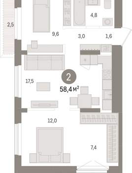 2-к квартира, вторичка, 58м2, 9/15 этаж