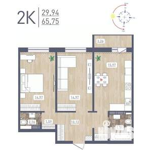 2-к квартира, строящийся дом, 66м2, 10/17 этаж