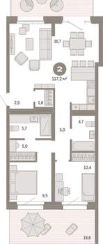 2-к квартира, вторичка, 117м2, 2/11 этаж