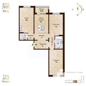 3-к квартира, строящийся дом, 89м2, 4/17 этаж