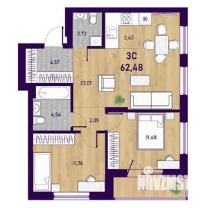 3-к квартира, вторичка, 62м2, 1/23 этаж