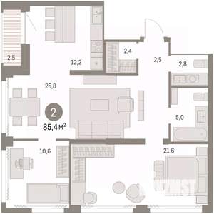 2-к квартира, вторичка, 85м2, 12/30 этаж