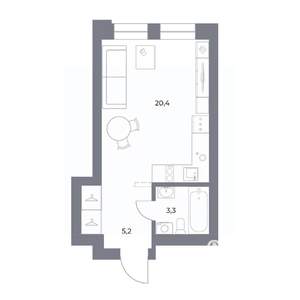 Студия квартира, вторичка, 29м2, 15/25 этаж