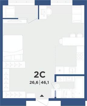 2-к квартира, вторичка, 46м2, 4/9 этаж