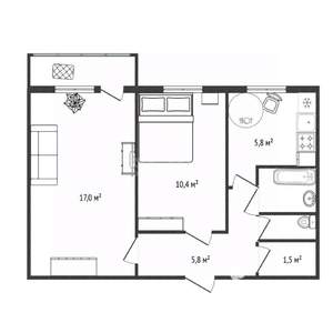 2-к квартира, вторичка, 44м2, 4/5 этаж