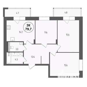 3-к квартира, вторичка, 80м2, 13/18 этаж