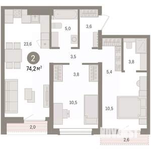 2-к квартира, вторичка, 74м2, 11/14 этаж