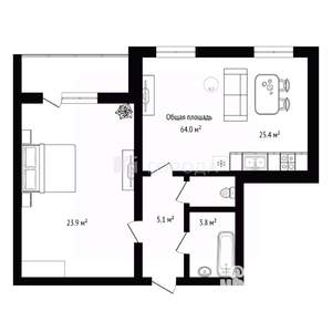 2-к квартира, вторичка, 64м2, 6/6 этаж