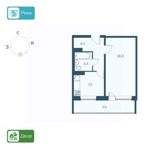 1-к квартира, строящийся дом, 39м2, 15/17 этаж