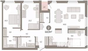 2-к квартира, вторичка, 113м2, 5/9 этаж