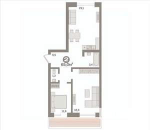 2-к квартира, вторичка, 65м2, 16/16 этаж