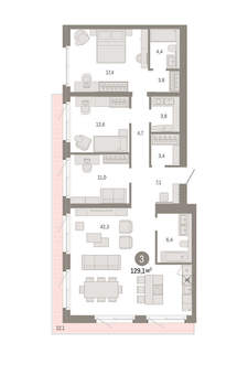 3-к квартира, вторичка, 129м2, 2/24 этаж