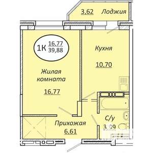 1-к квартира, строящийся дом, 40м2, 4/25 этаж