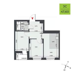 3-к квартира, строящийся дом, 48м2, 2/21 этаж