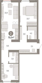 2-к квартира, вторичка, 75м2, 2/23 этаж