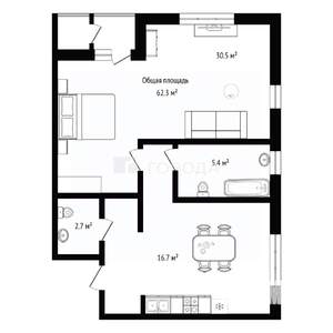 1-к квартира, вторичка, 62м2, 10/17 этаж