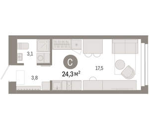 Студия квартира, вторичка, 24м2, 2/23 этаж