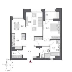 2-к квартира, строящийся дом, 63м2, 6/23 этаж