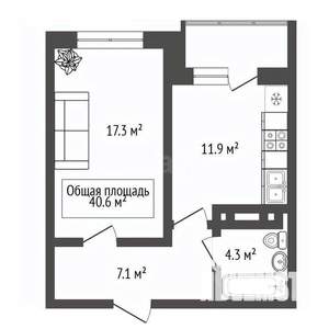 1-к квартира, вторичка, 41м2, 19/22 этаж