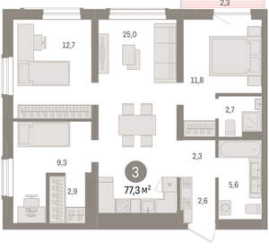 3-к квартира, вторичка, 77м2, 13/15 этаж