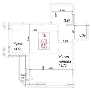 1-к квартира, строящийся дом, 39м2, 12/21 этаж