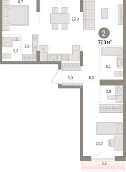 2-к квартира, вторичка, 77м2, 9/15 этаж
