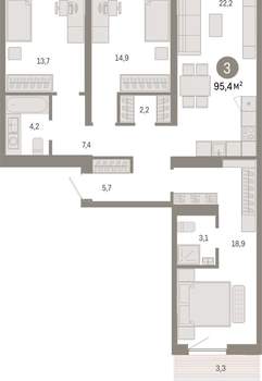 3-к квартира, вторичка, 95м2, 5/15 этаж