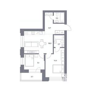 2-к квартира, вторичка, 61м2, 15/25 этаж