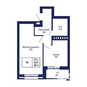 1-к квартира, вторичка, 38м2, 4/14 этаж