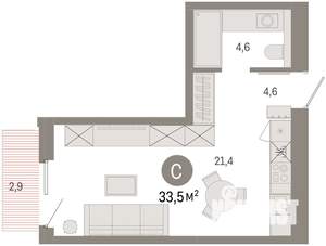 Студия квартира, вторичка, 33м2, 4/9 этаж