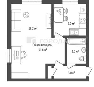 1-к квартира, вторичка, 31м2, 3/5 этаж