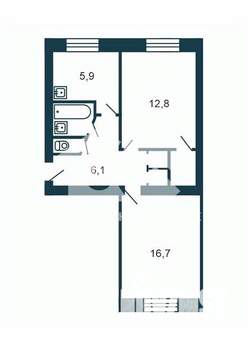 2-к квартира, вторичка, 47м2, 1/5 этаж