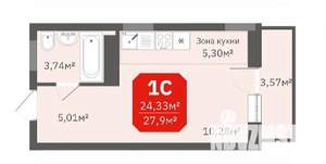 Студия квартира, строящийся дом, 24м2, 11/17 этаж