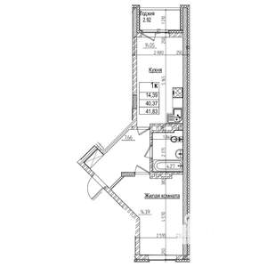 1-к квартира, строящийся дом, 40м2, 12/16 этаж