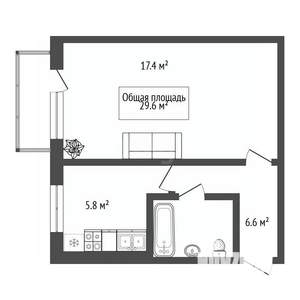 1-к квартира, вторичка, 30м2, 4/5 этаж