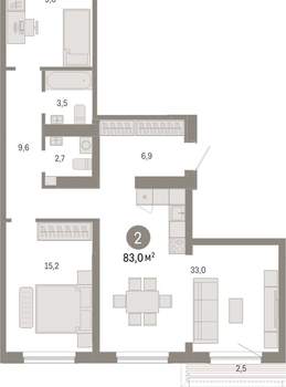 2-к квартира, вторичка, 83м2, 7/15 этаж