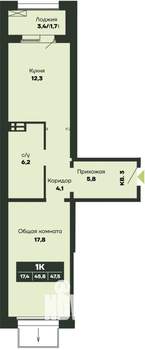 1-к квартира, строящийся дом, 48м2, 1/14 этаж