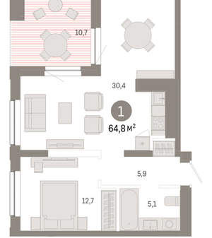 1-к квартира, вторичка, 65м2, 17/17 этаж