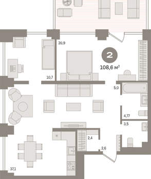 2-к квартира, вторичка, 109м2, 3/30 этаж