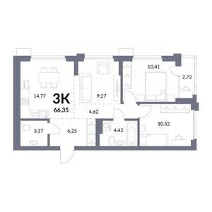 3-к квартира, вторичка, 66м2, 5/30 этаж